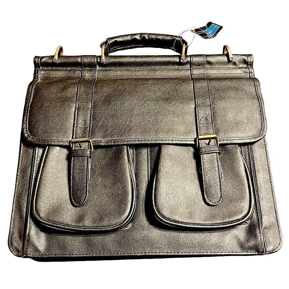 Leather look black laptop briefcase messenger  bag -NWT